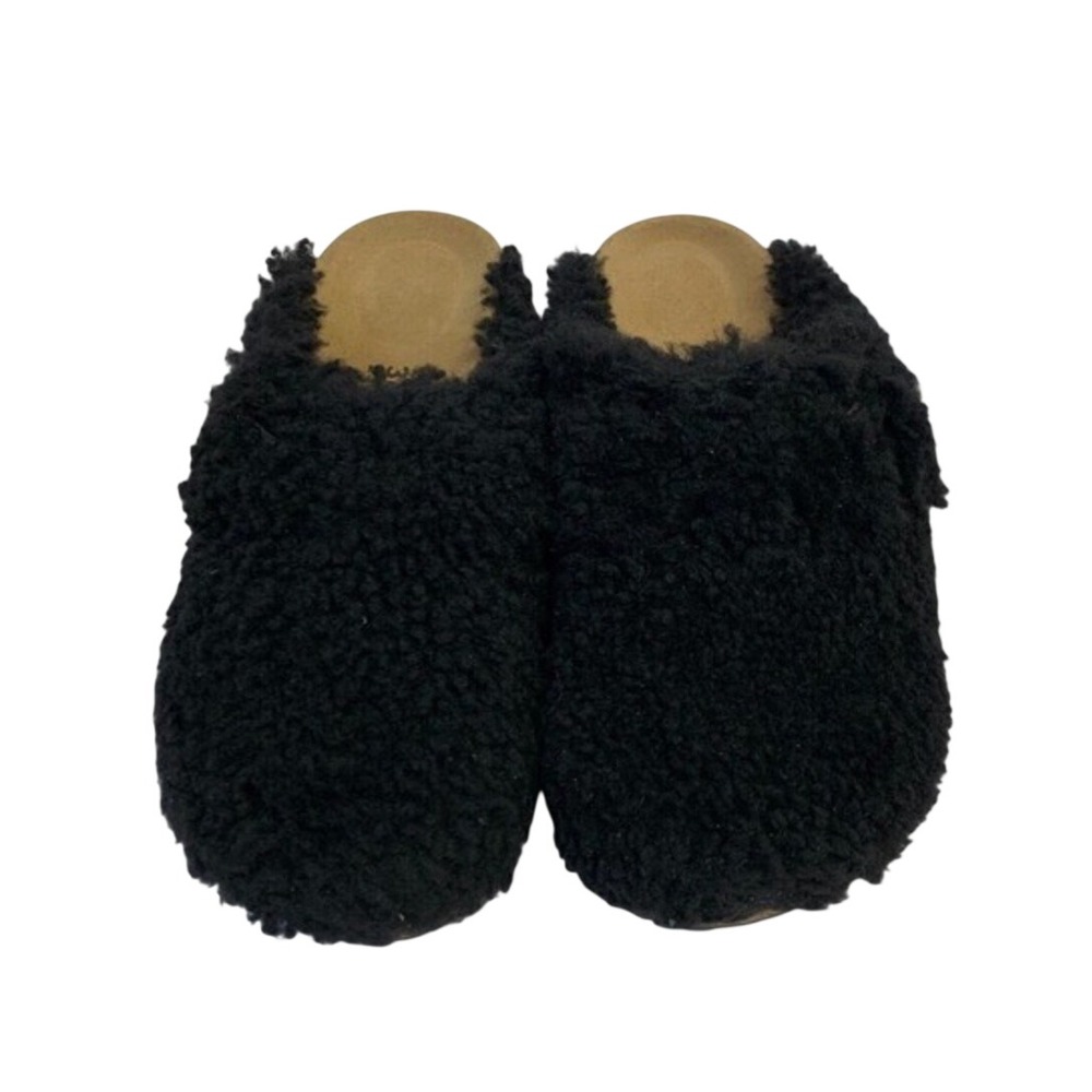Papillio Black Fuzzy Shearling‎ Clogs Mules Size 39 40 Comfort Slides
